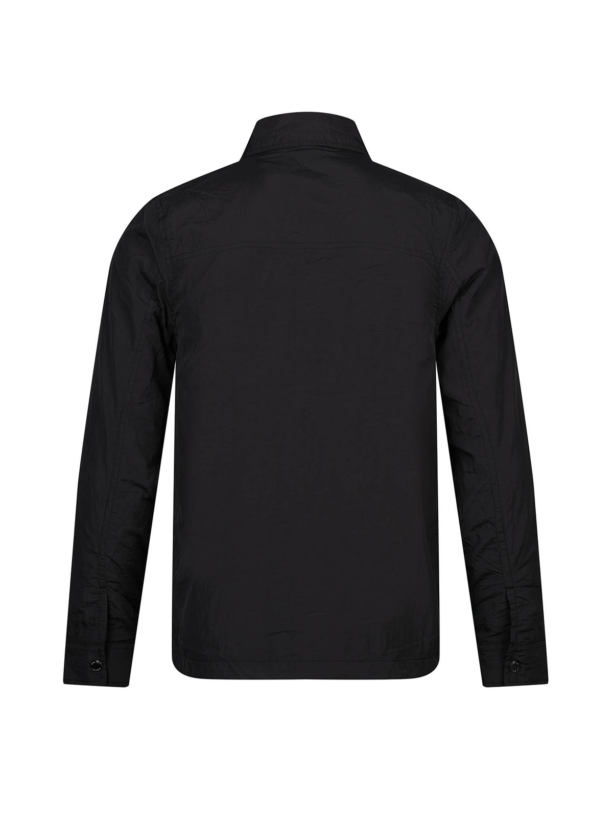 Men's black jacket with button-up front and chest pocket.