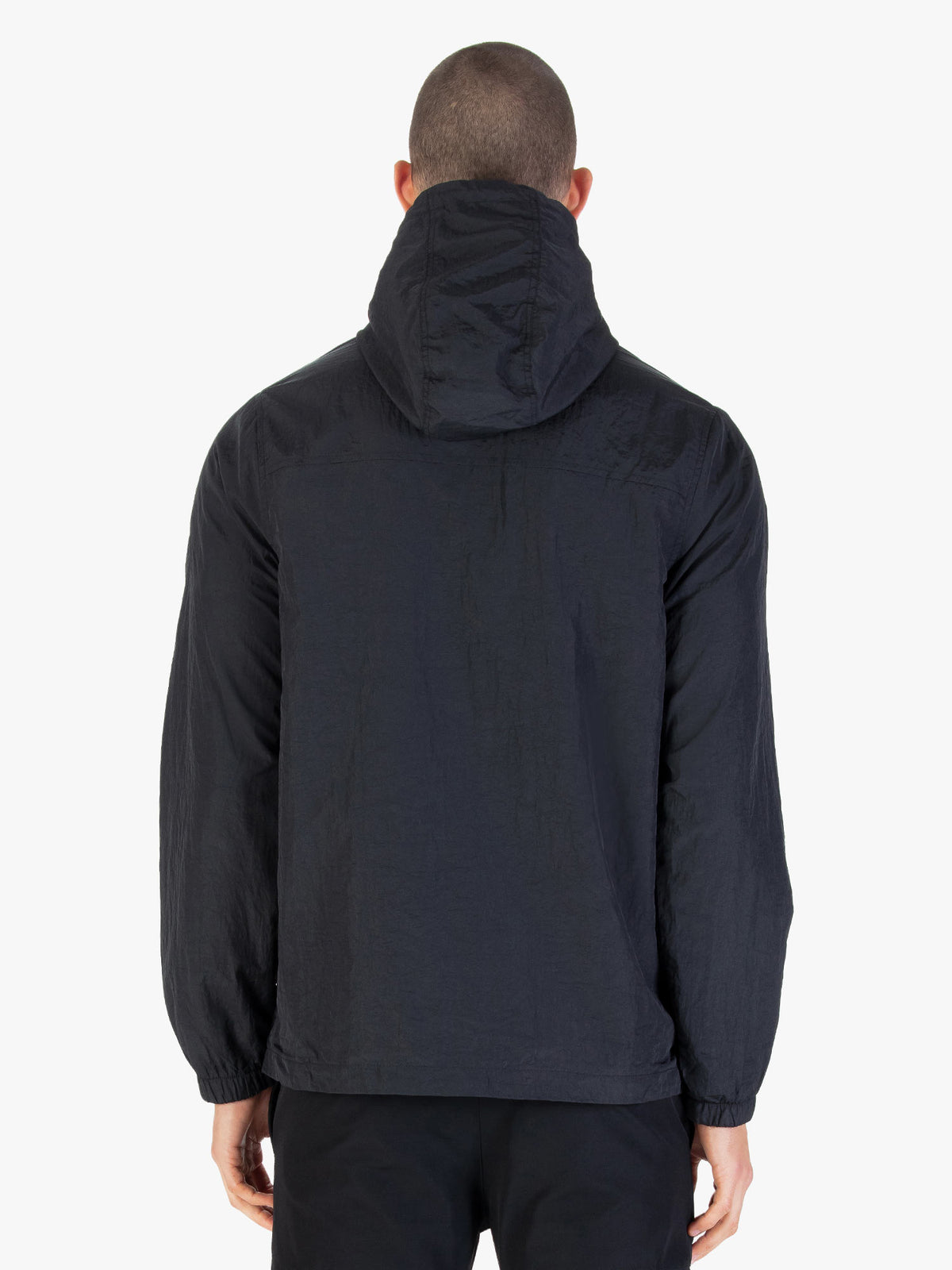 Men's black jacket with front pocket.