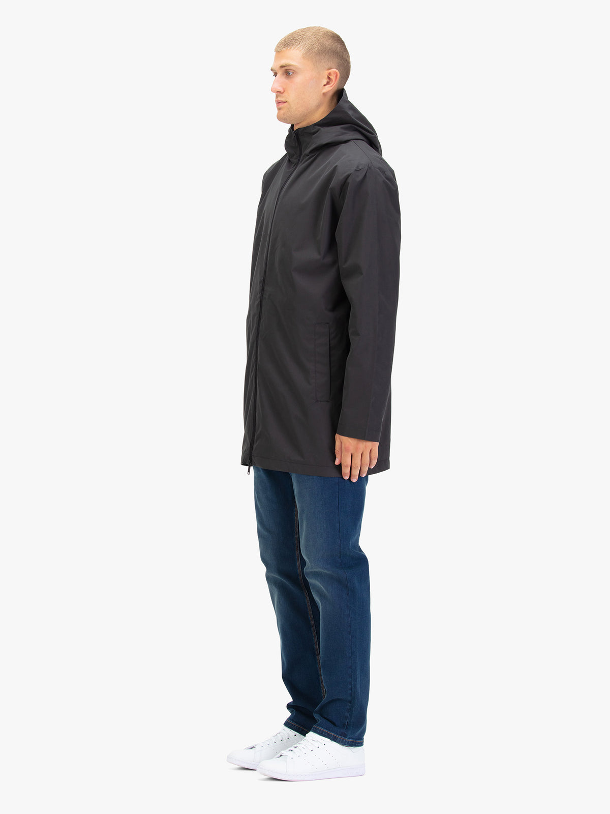 Men's black coat.