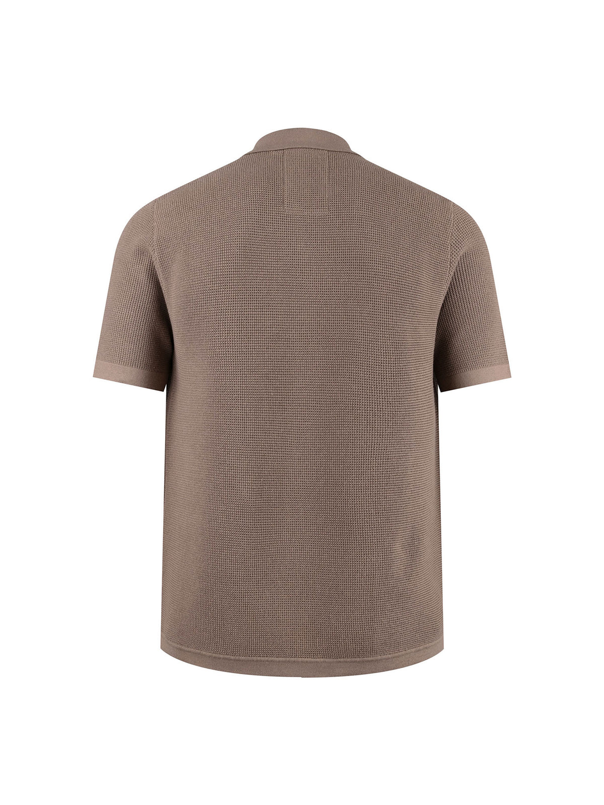 Men's brown knitted polo with polo collar.