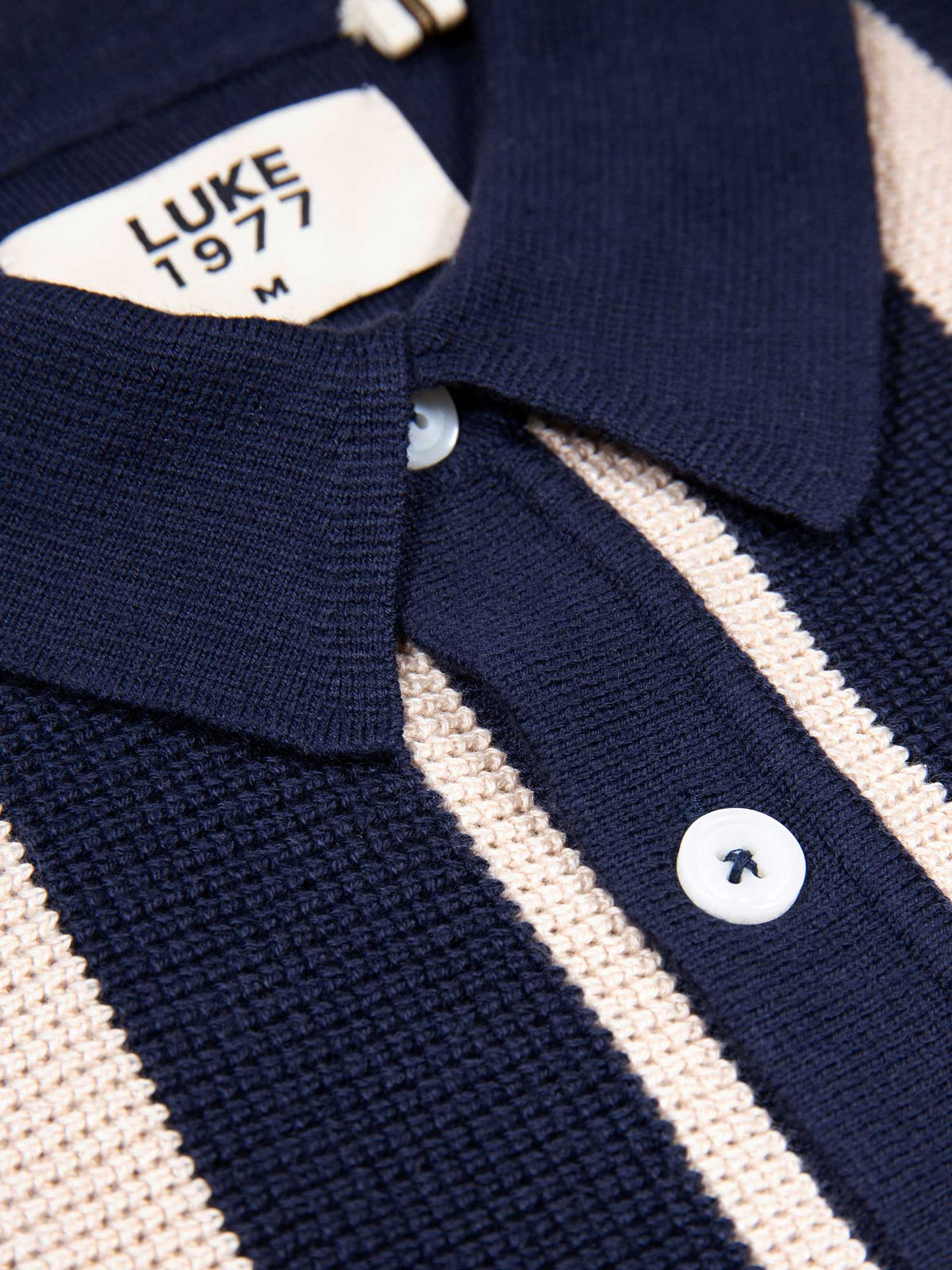 Men's navy knitted polo with polo collar, detail view 2
