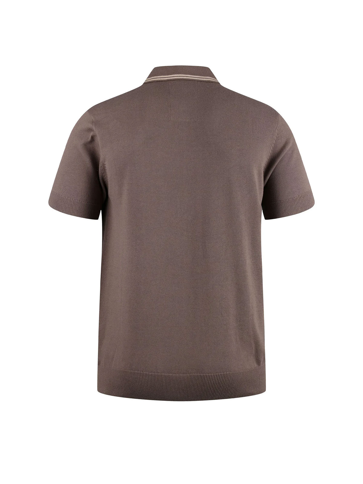 Men's brown knitted polo with polo collar.