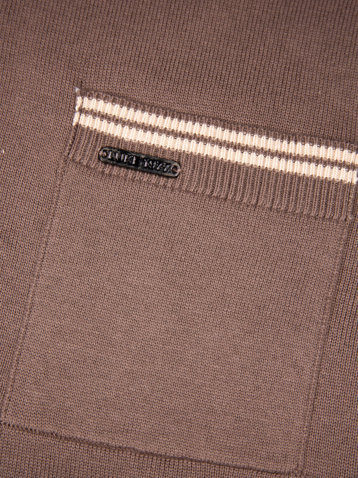 Men's brown knitted polo with polo collar.
