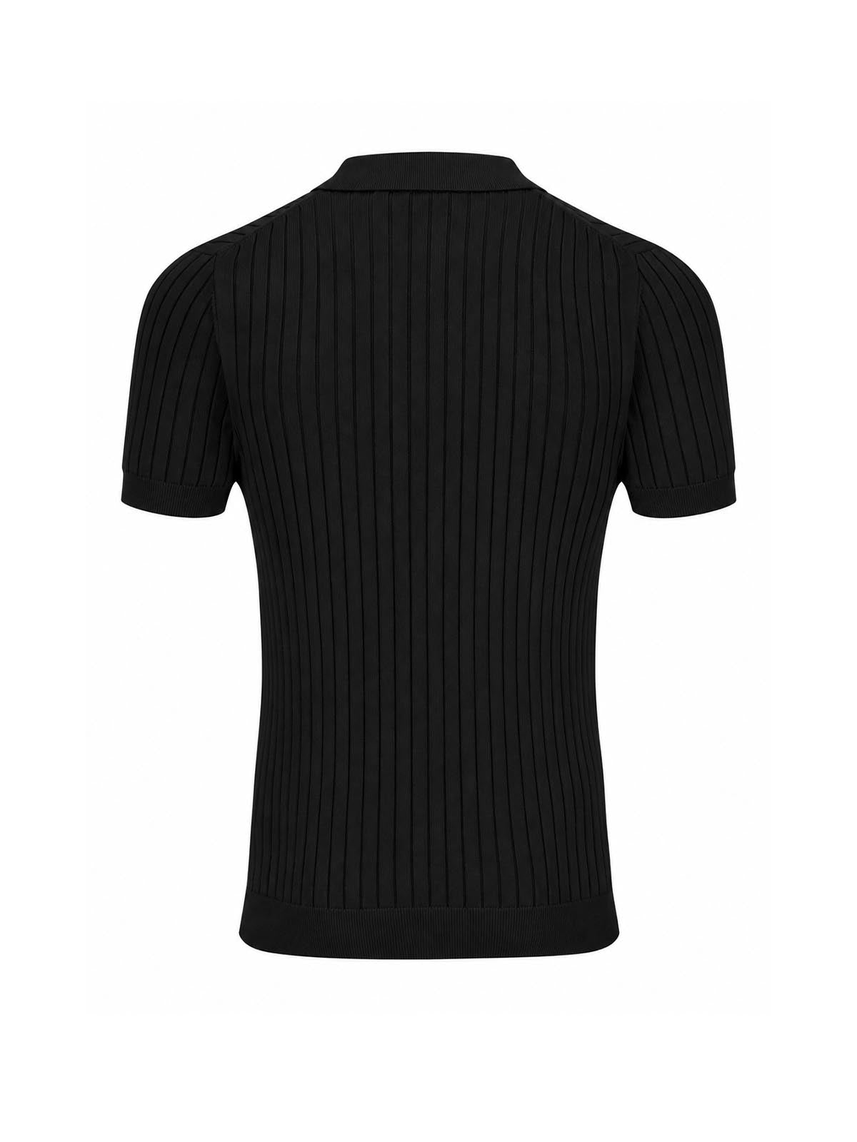 Rib Eye Knitted Polo Shirt - Black