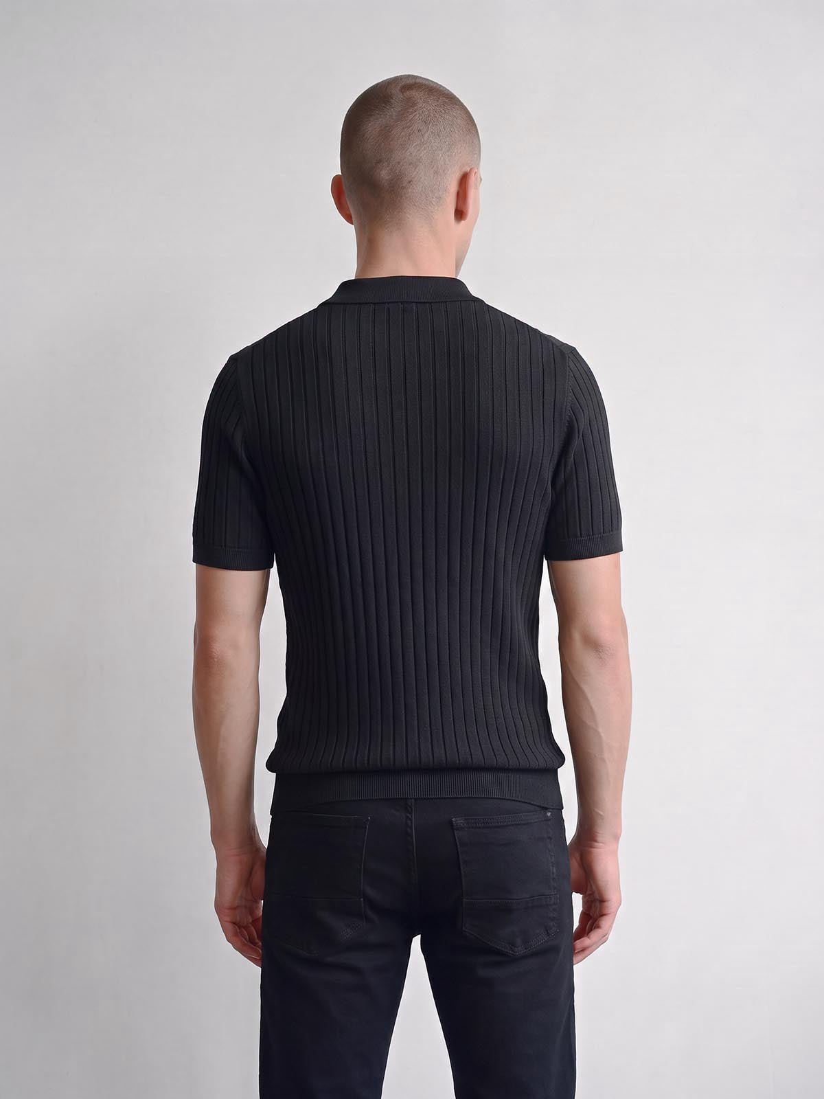 Rib Eye Knitted Polo Shirt - Black
