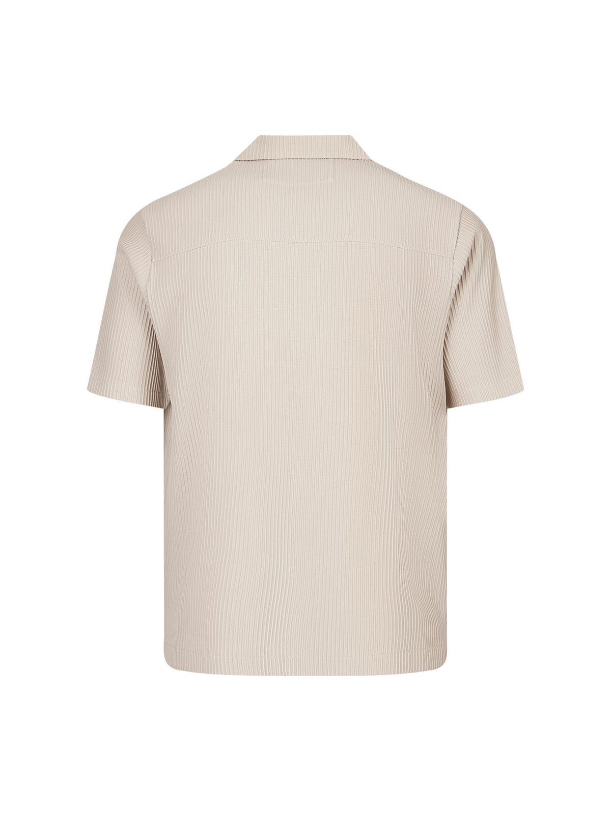 Men's relaxed-fit beige shirt with Cuban collar and button-up front, back view