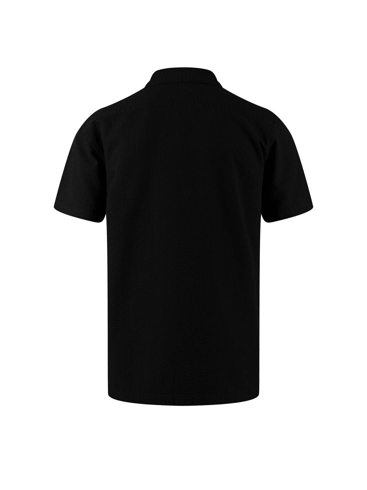 Men's black shirt with button-up front.