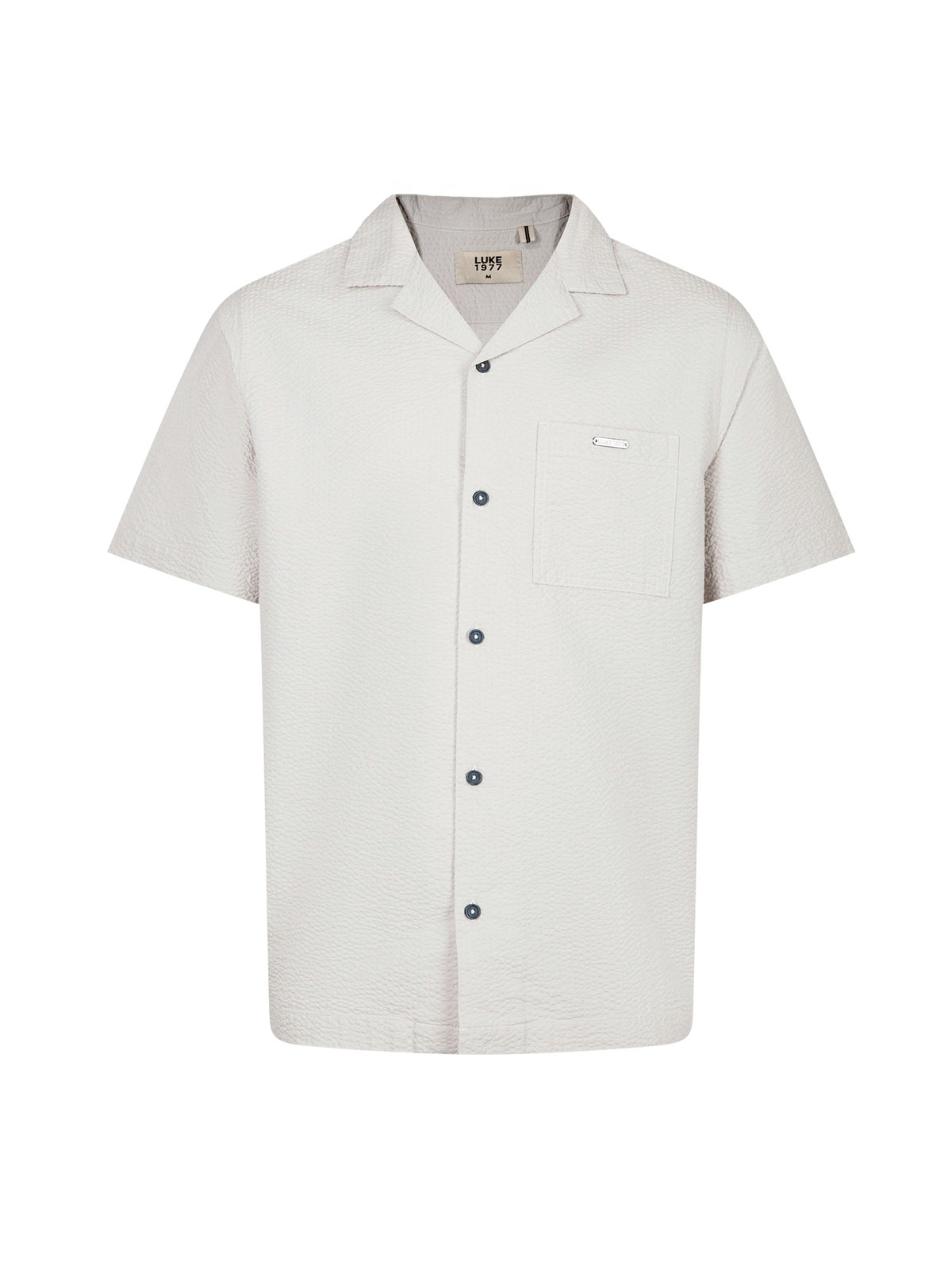 Men's grey shirt with button-up front, front view