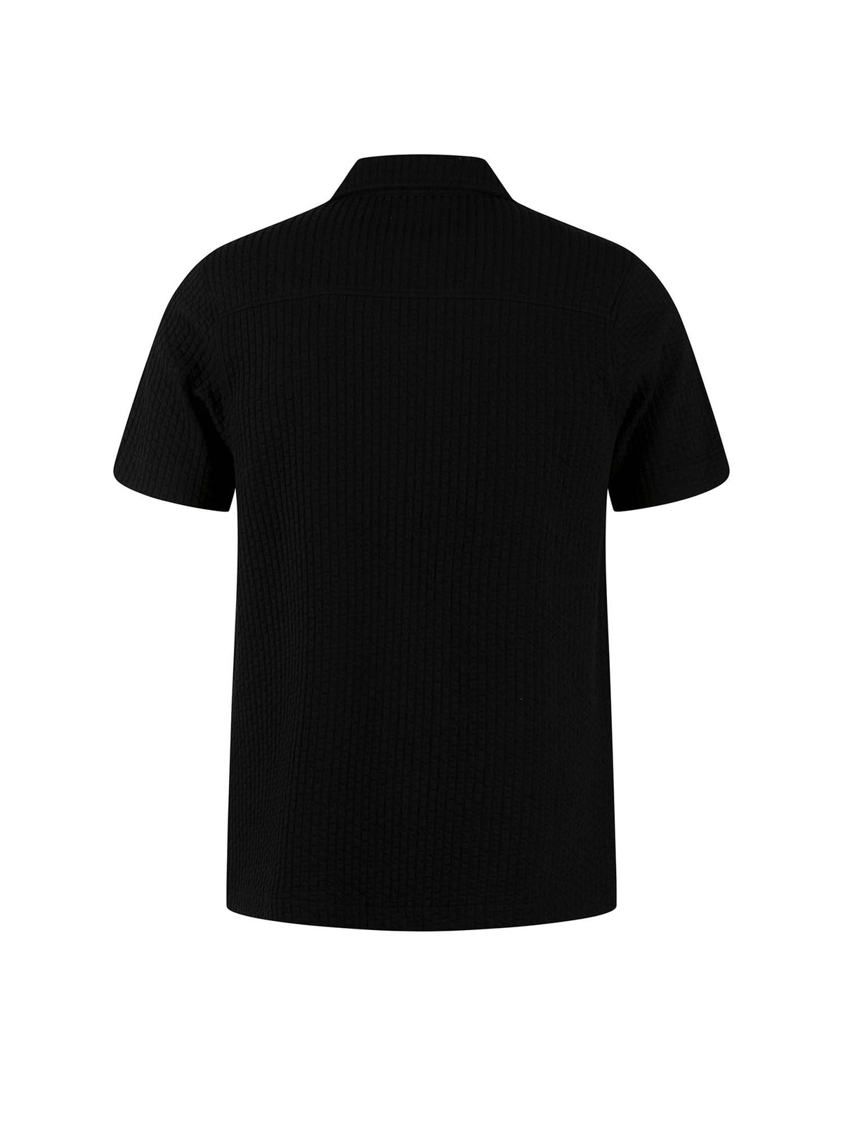 Men's black shirt with button-up front.