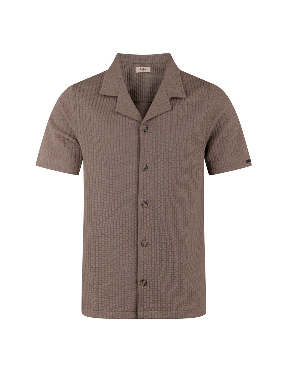 Men's brown shirt with button-up front.