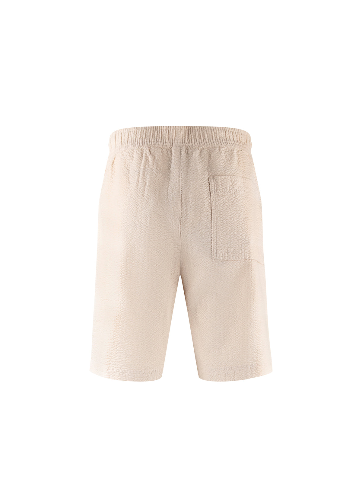 Men's beige shorts with drawstring waistband.