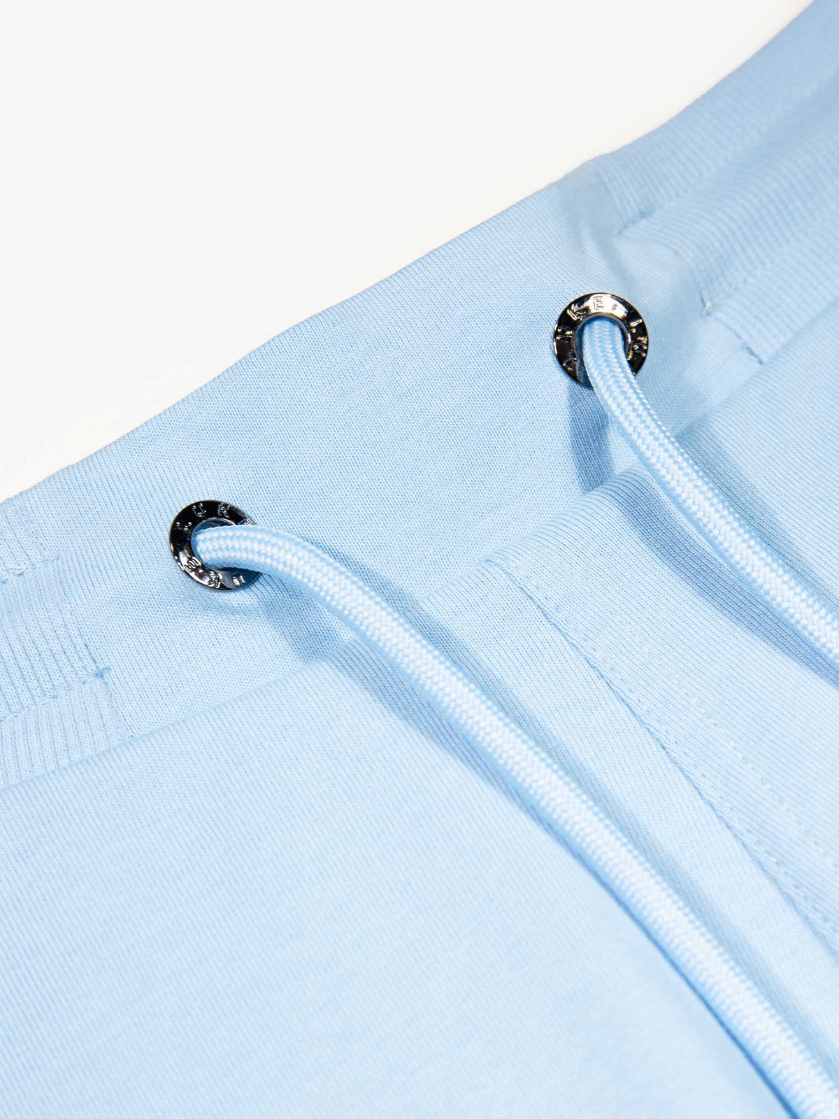Men's blue-1 short set with short-sleeve shirt and drawstring shorts, detail view.