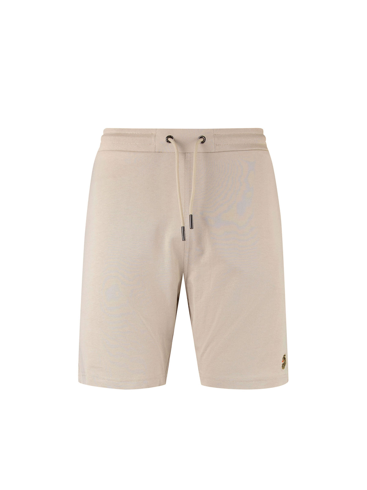 Men's beige shorts with drawstring waistband, front view