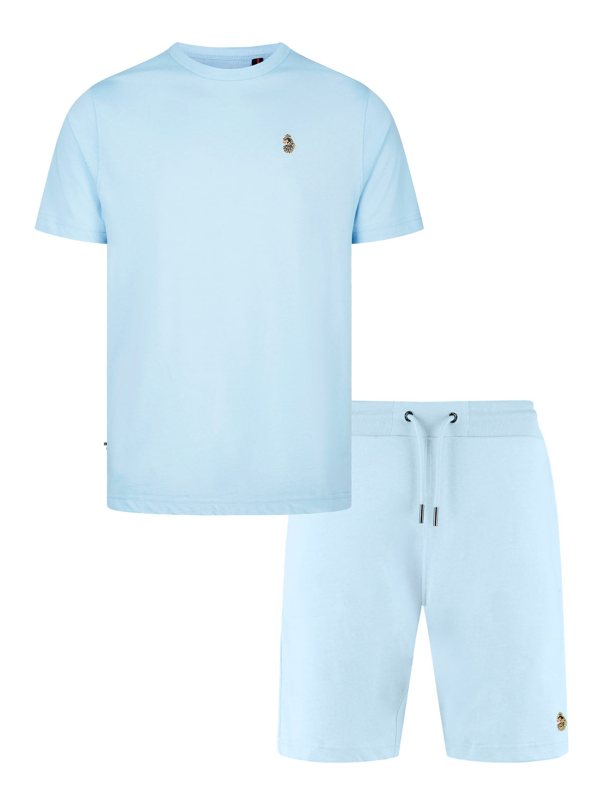Men's blue-1 short set with short-sleeve shirt and drawstring shorts, front view
