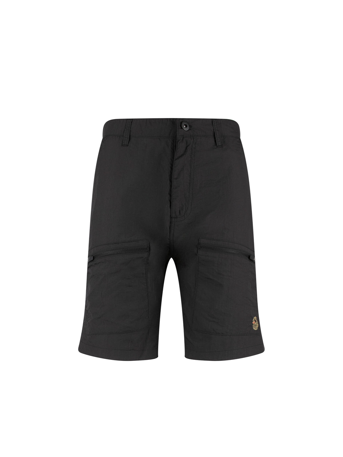 Men's black shorts with drawstring waistband.