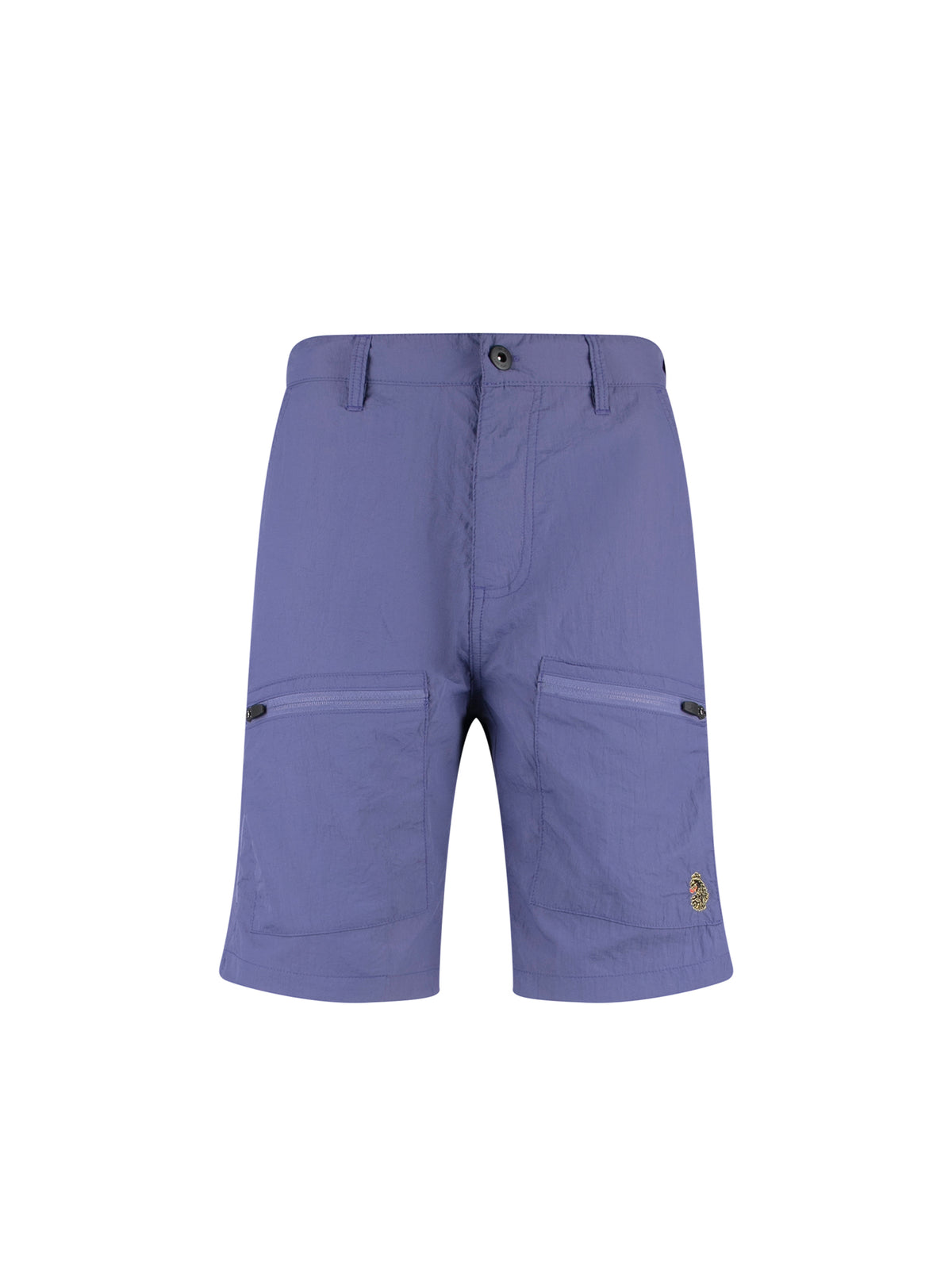 Men's purple shorts with drawstring waistband.