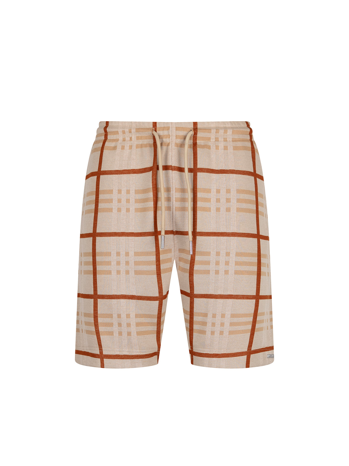 Men's beige shorts with drawstring waistband.