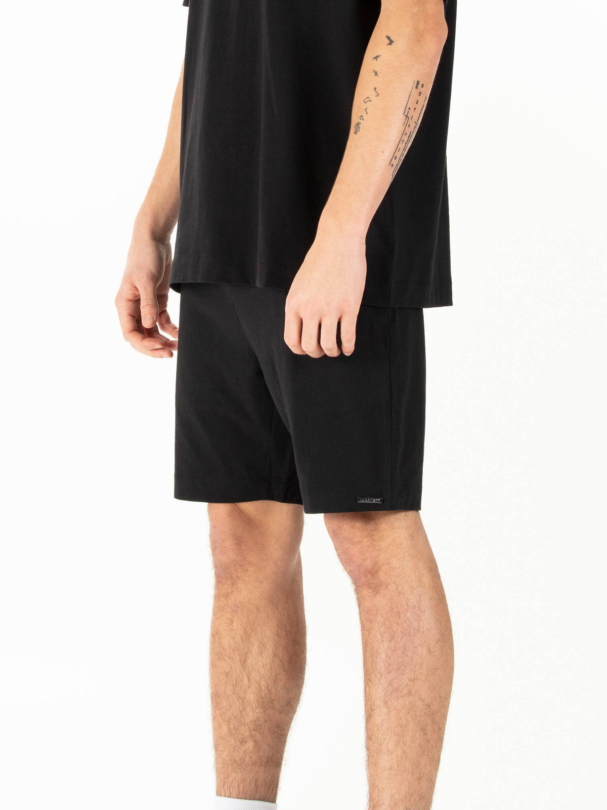Men's black shorts with drawstring waistband.