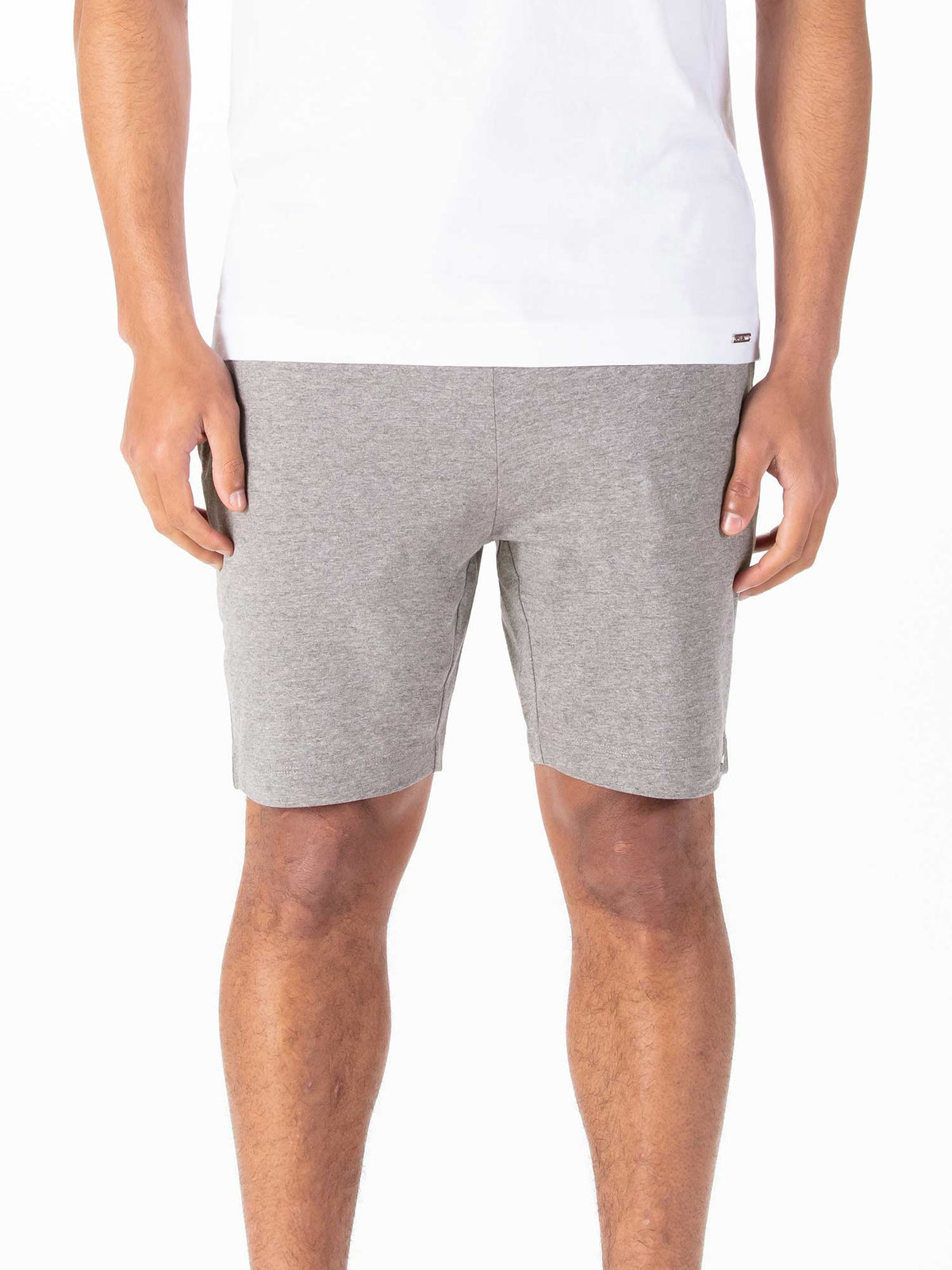 Men's grey shorts with drawstring waistband.