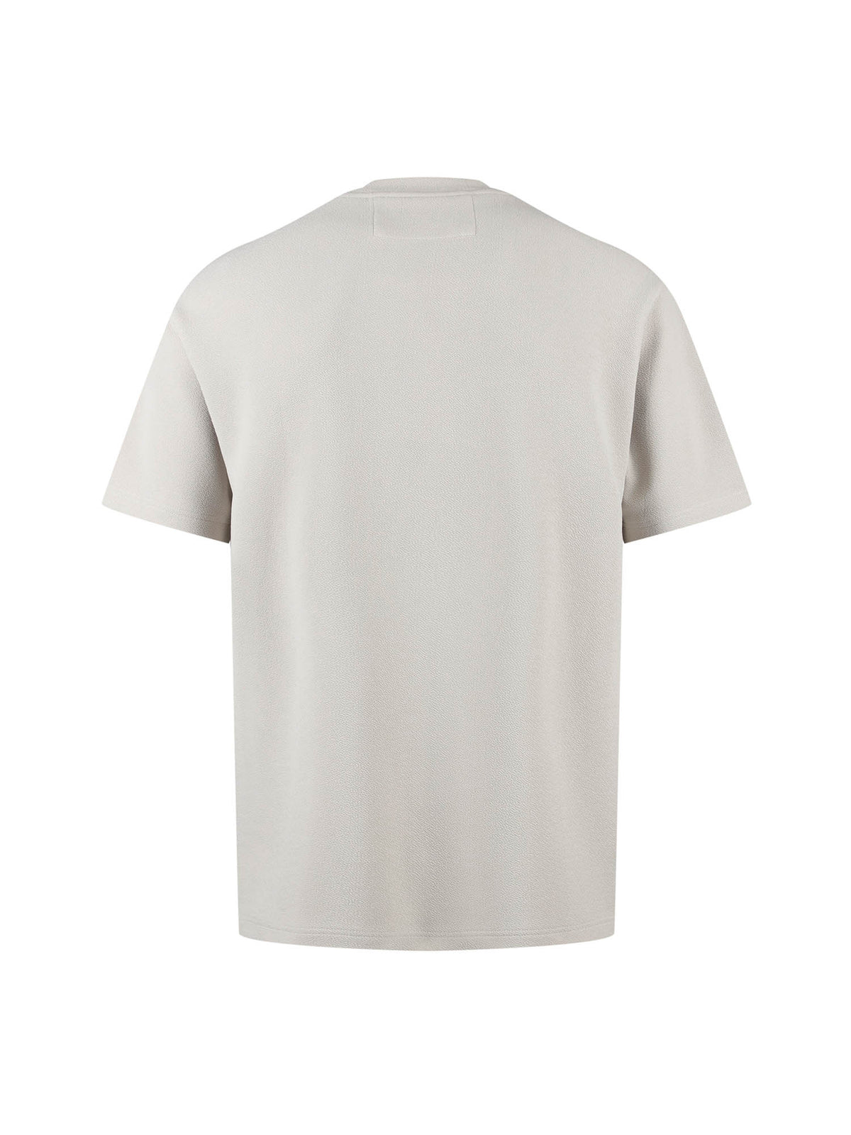 Men's grey t-shirt with crew neck and short sleeves worn by a model - front view.