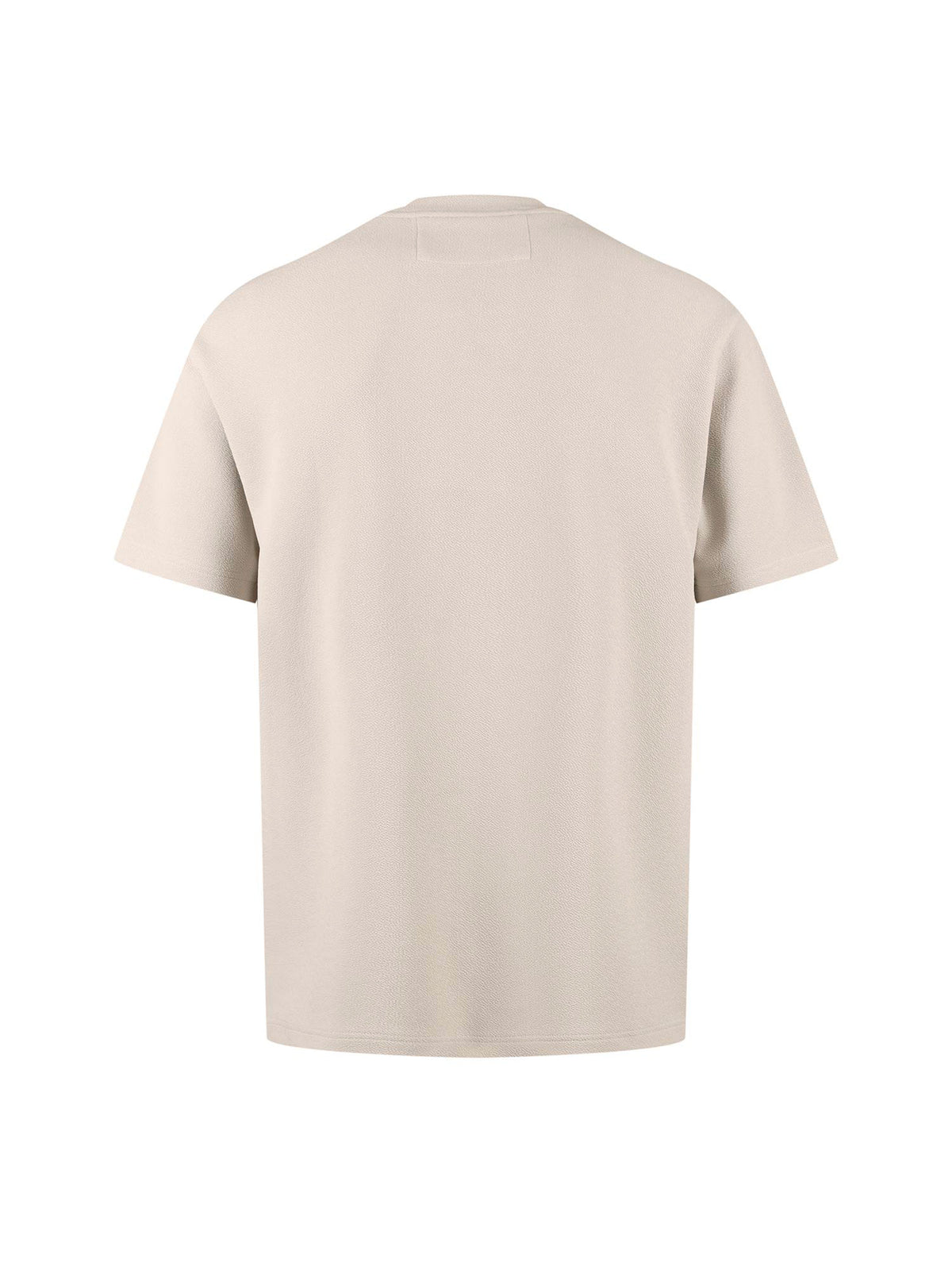 Men's relaxed-fit beige t-shirt with crew neck and short sleeves, back view
