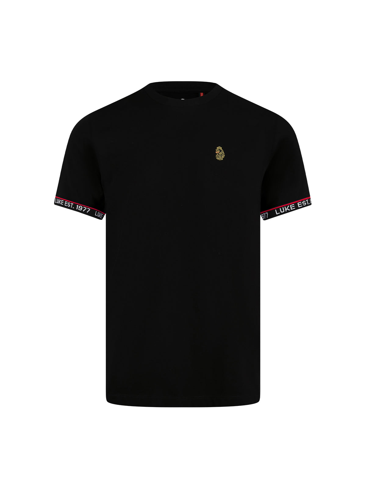Men's black t-shirt with crew neck and short sleeves, front view