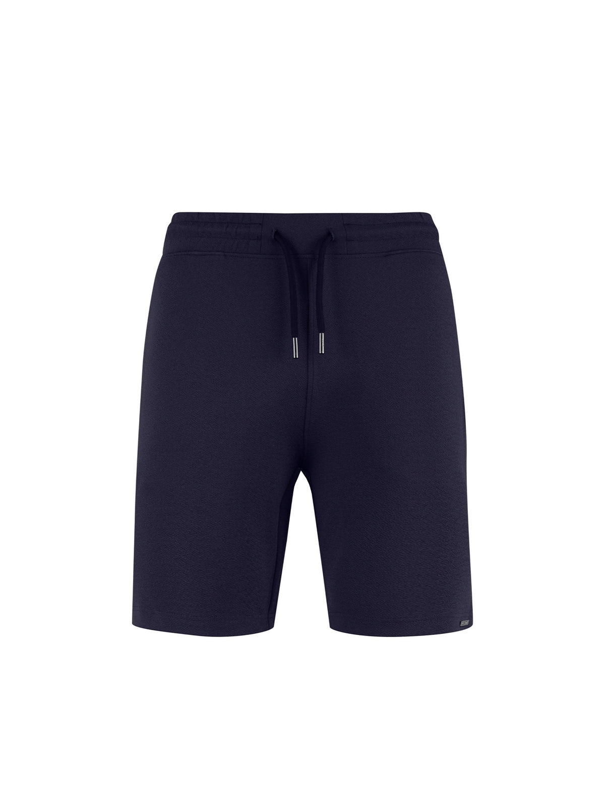 Men's navy shorts with drawstring waistband, front view