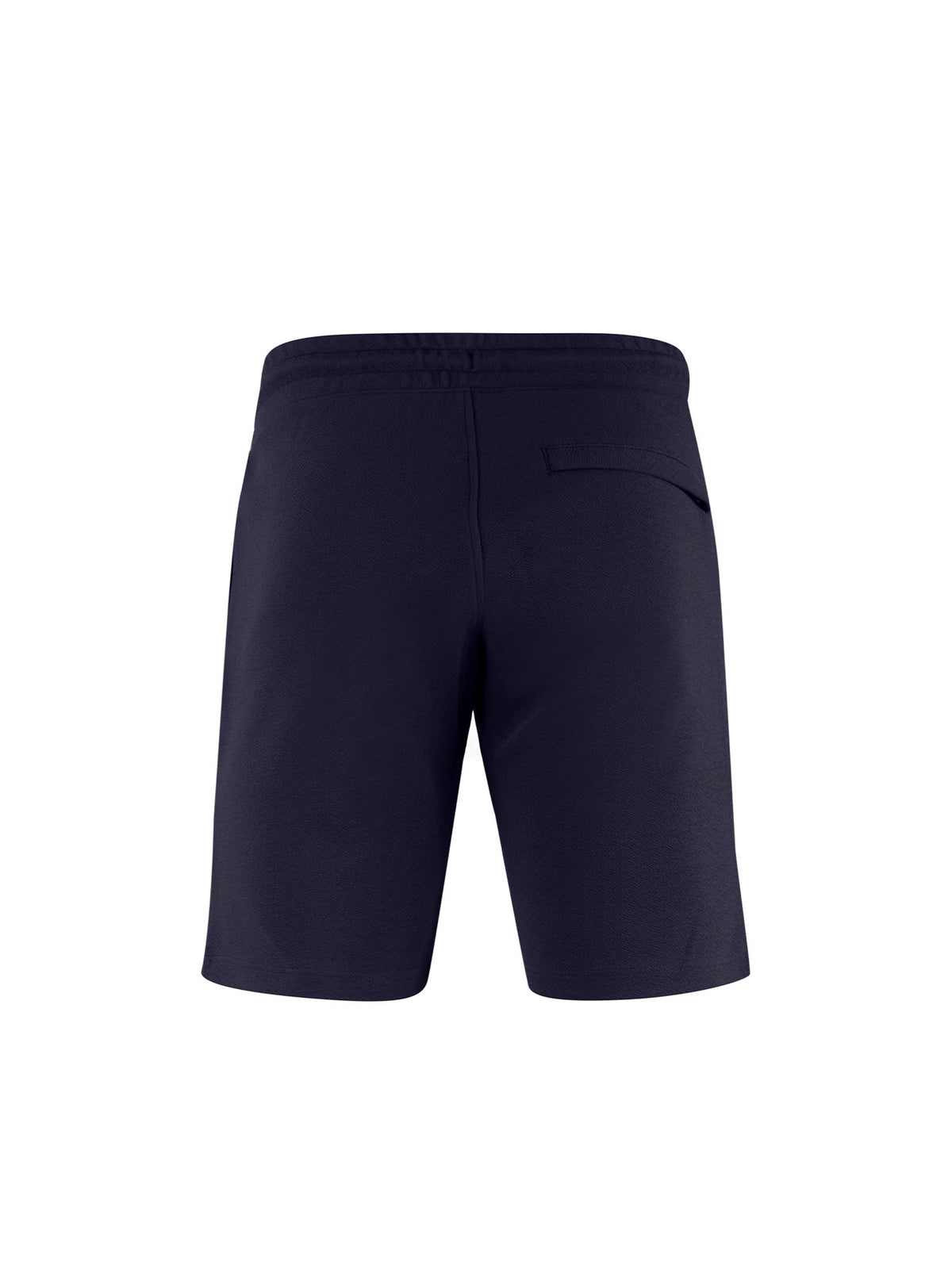 Men's navy shorts with drawstring waistband, back view