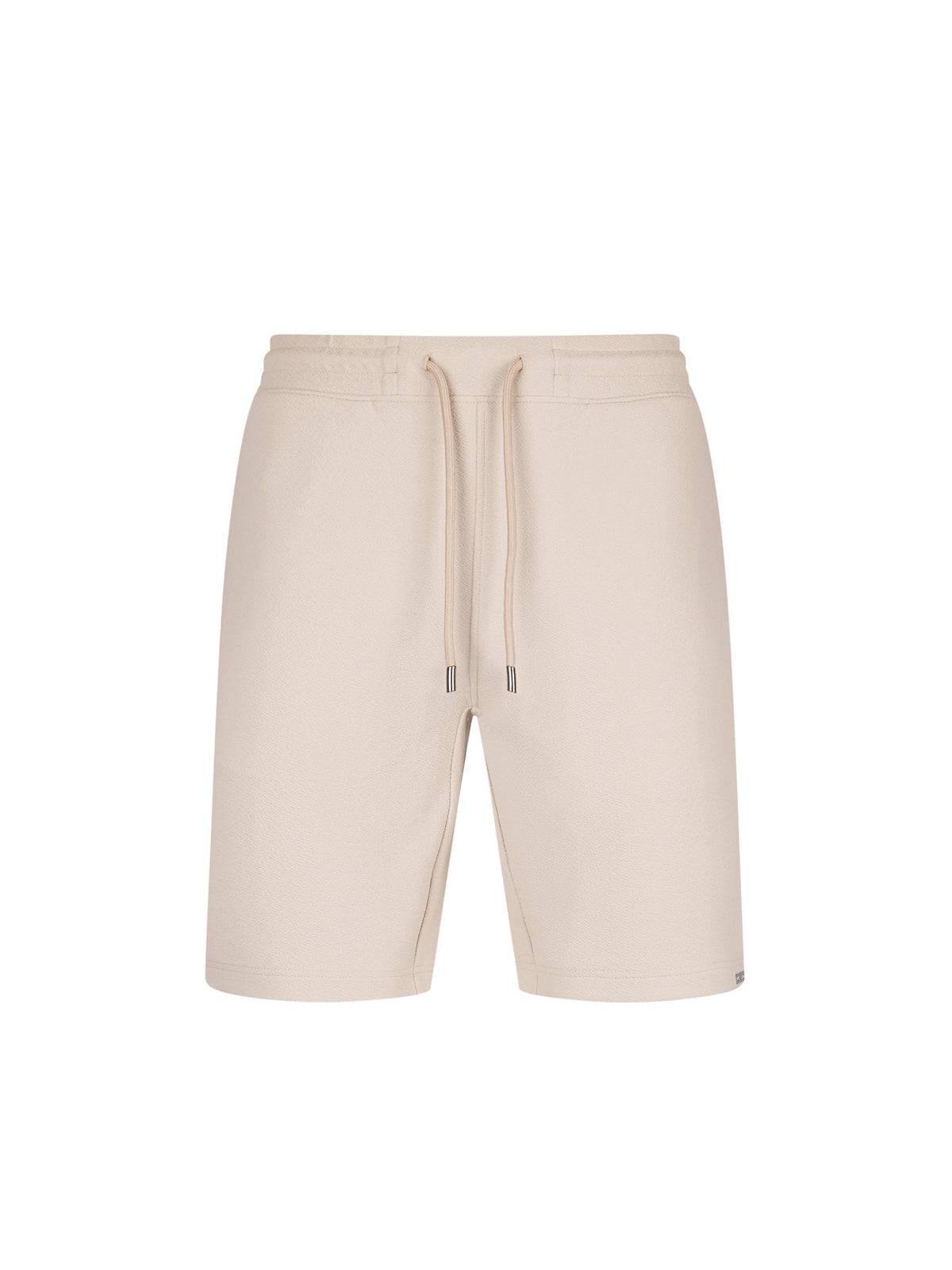Men's beige shorts with drawstring waistband, front view