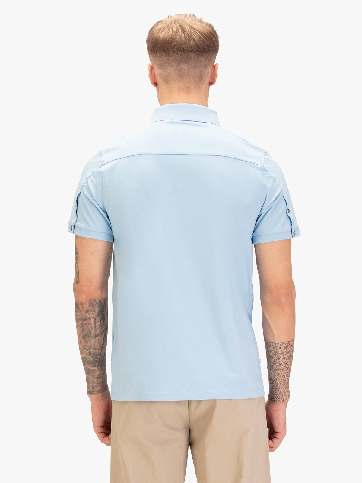 Men's blue polo shirt with polo collar, detail view 1