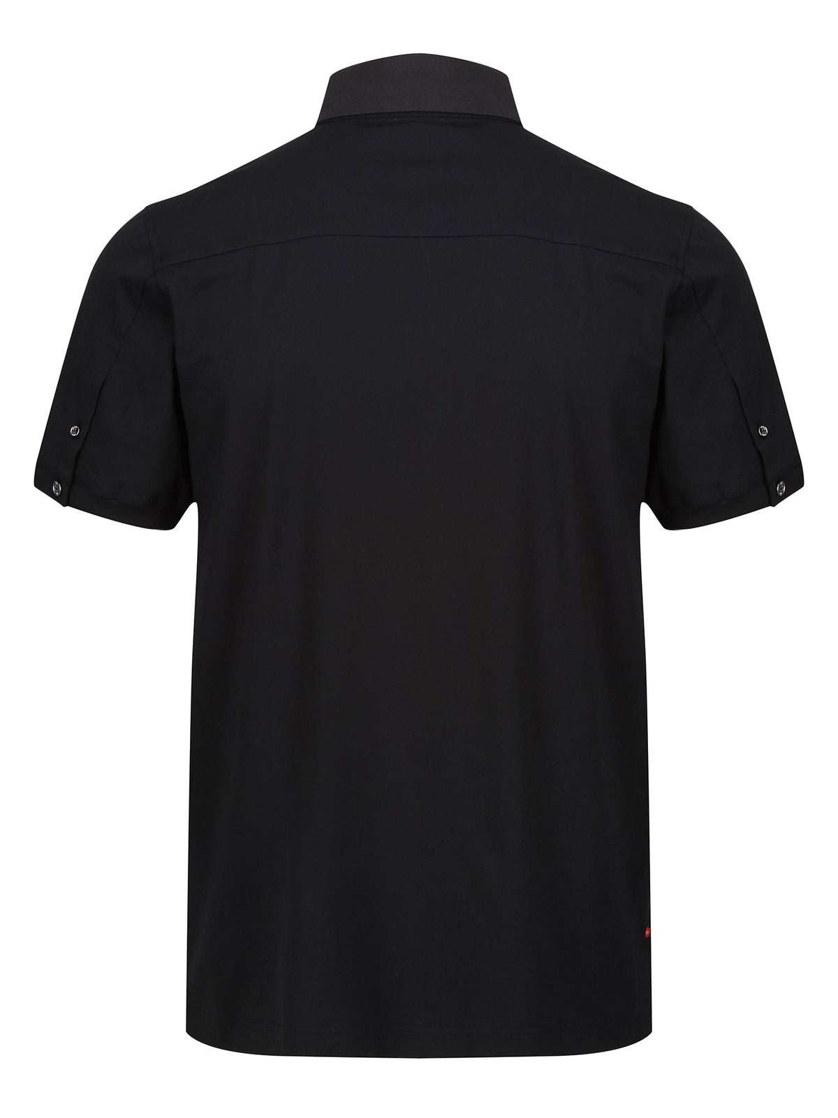 Back of black LUKE 1977 Macau premium modal polo shirt with button sleeve cuffs