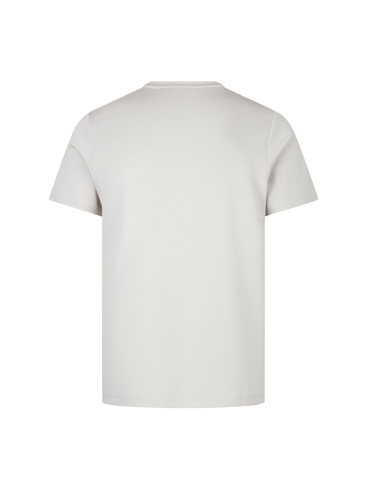 Men's grey t-shirt with crew neck and short sleeves, back view