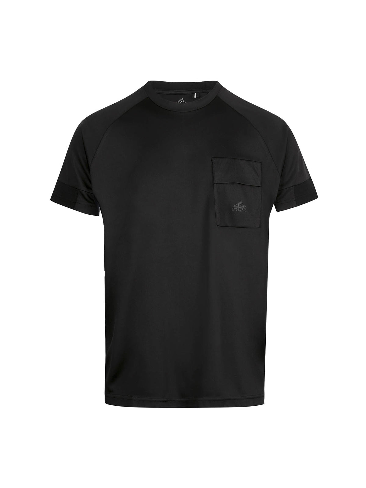 Men's black t-shirt with crew neck and short sleeves - front view.