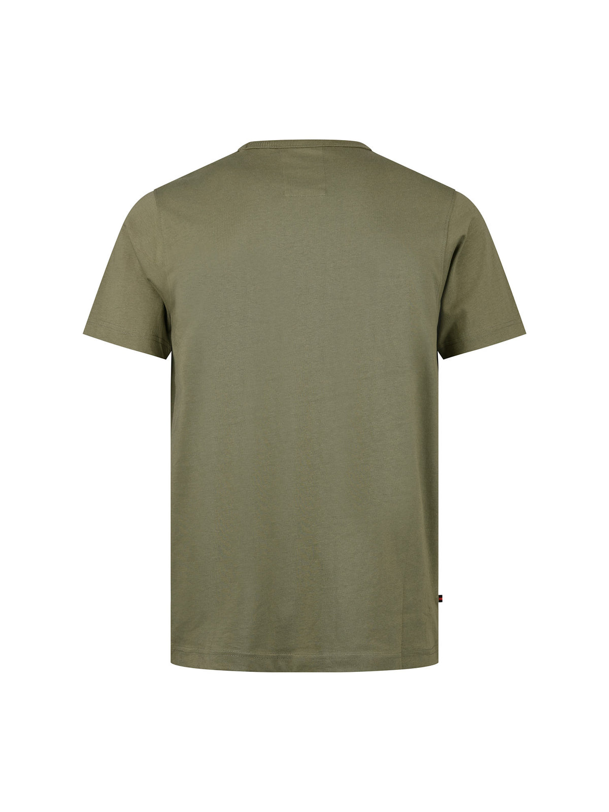 Men's green t-shirt with crew neck and short sleeves, side view