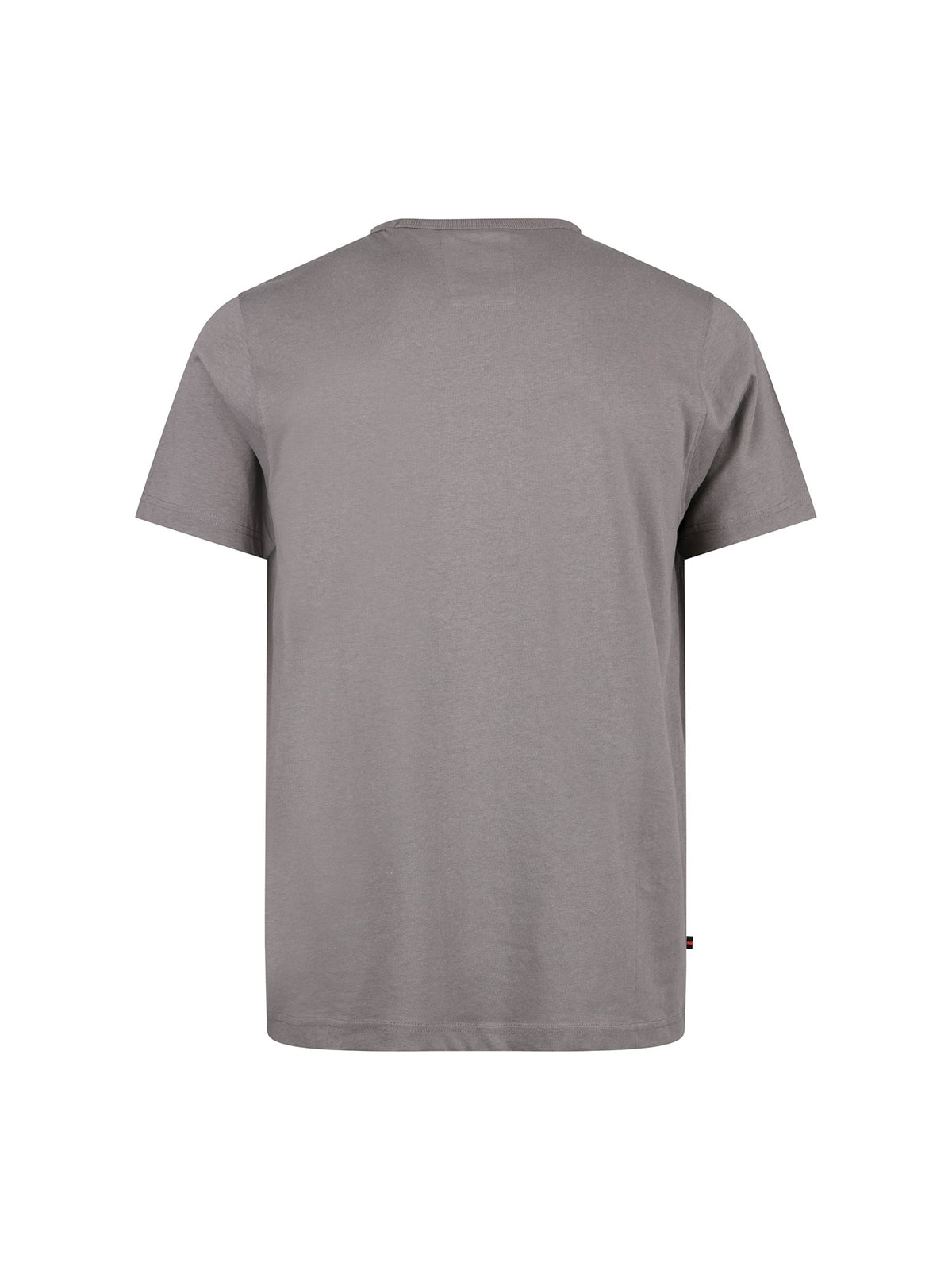 Men's grey t-shirt with crew neck and short sleeves, side view