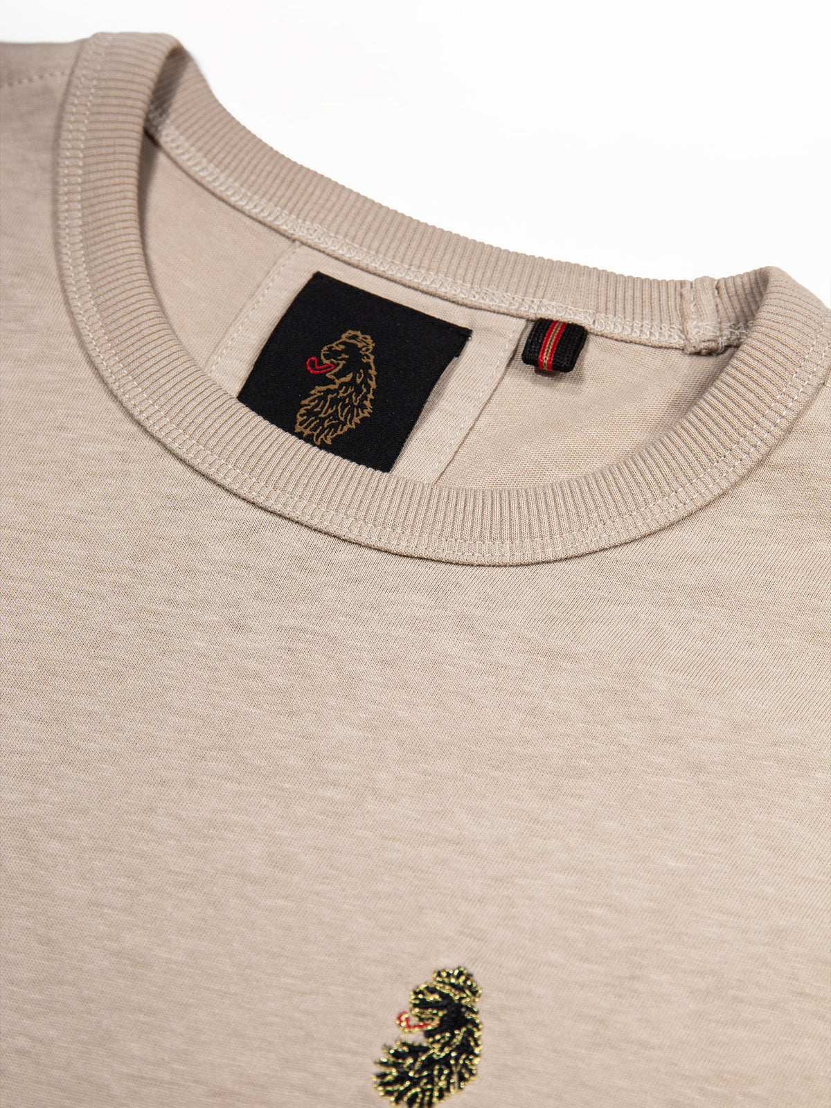 Men's beige t-shirt with crew neck and short sleeves, detail view 1