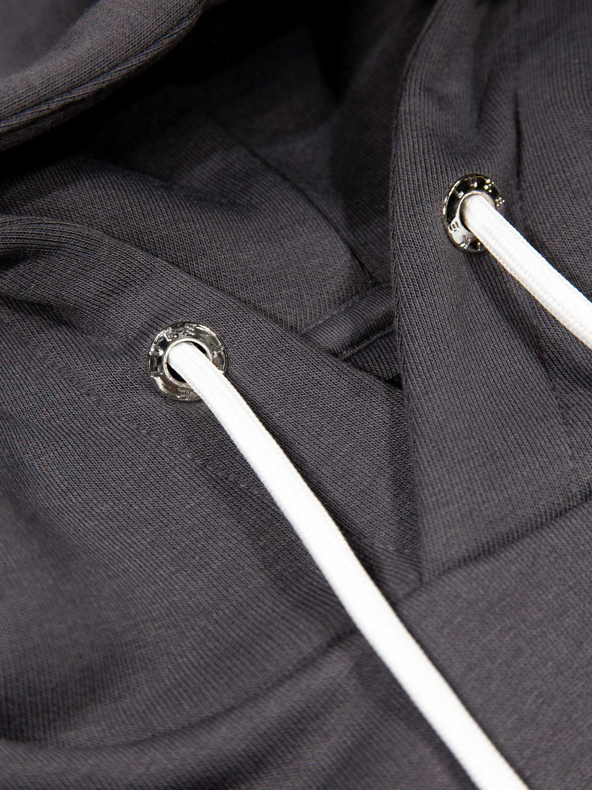 Men's relaxed-fit grey hoodie with front pocket and drawstring hood, detail view 2