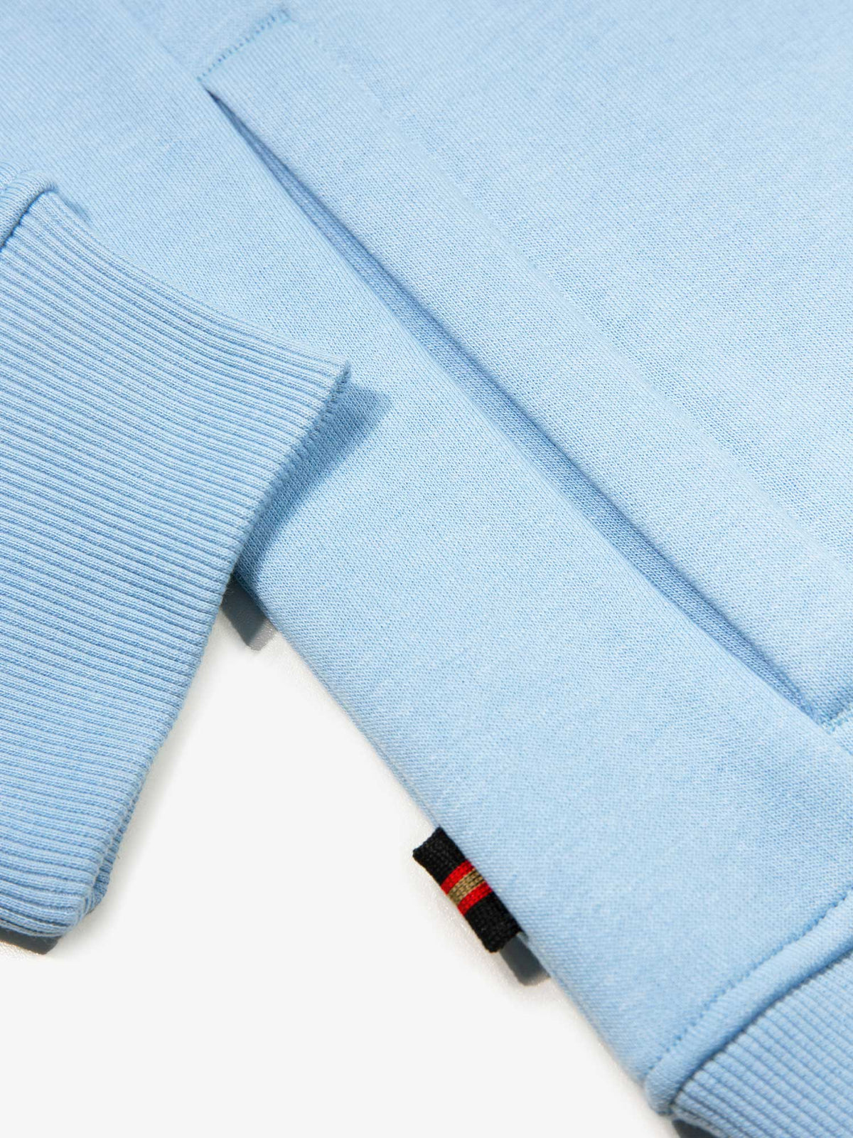 Men's relaxed-fit blue hoodie with front pocket and drawstring hood, detail view 2