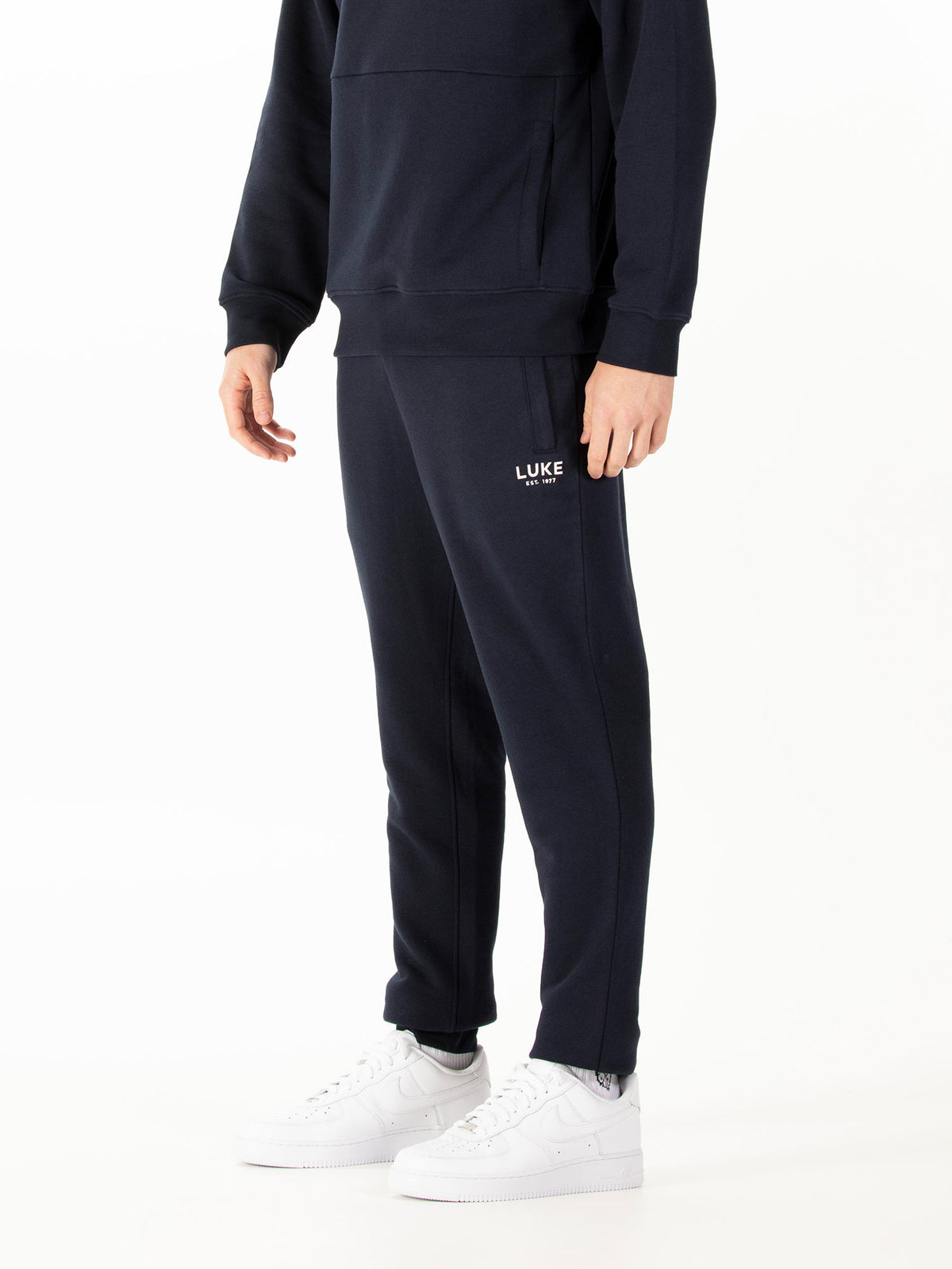 Men's navy joggers.