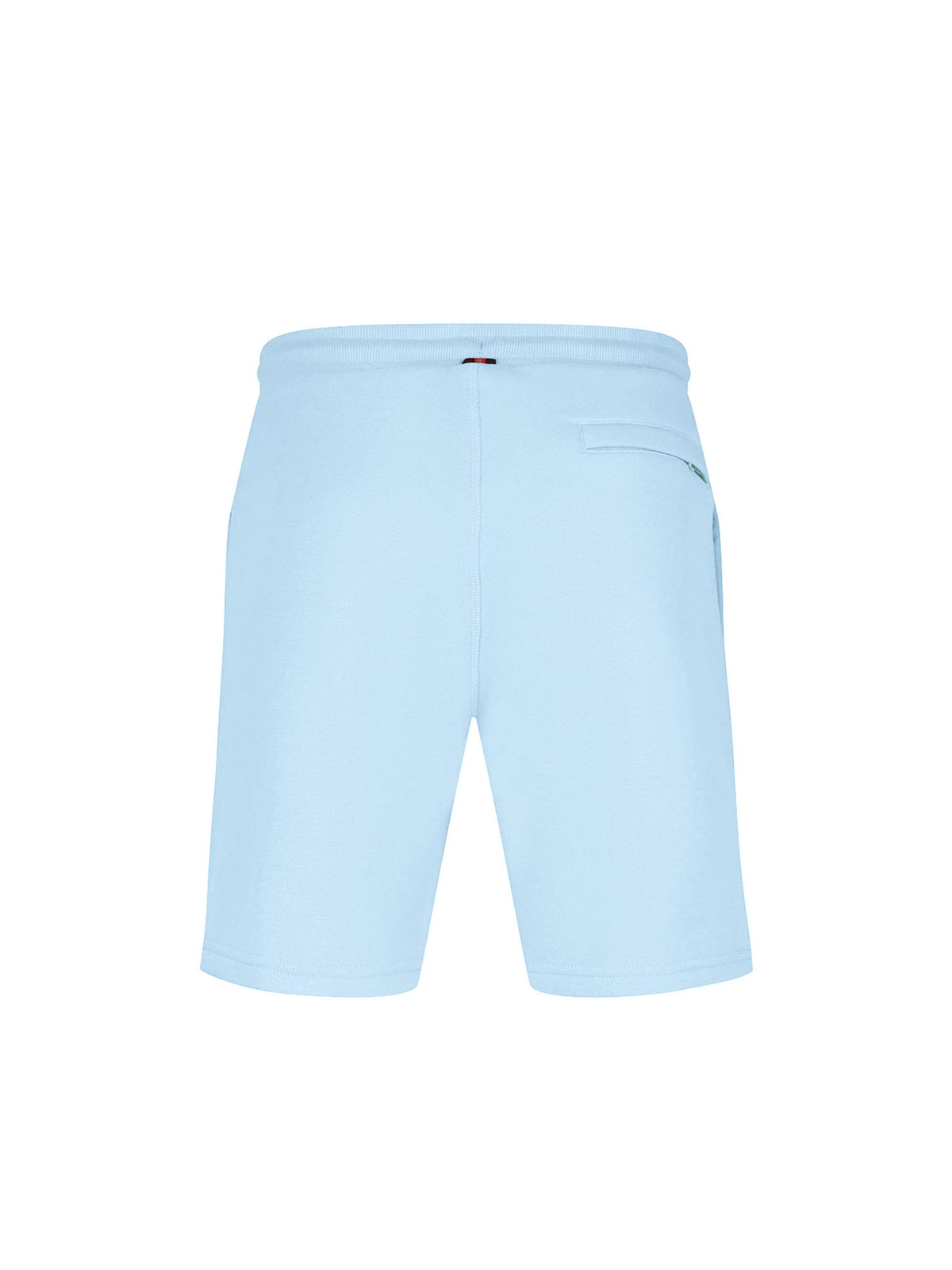 Men's blue shorts with drawstring waistband, back view