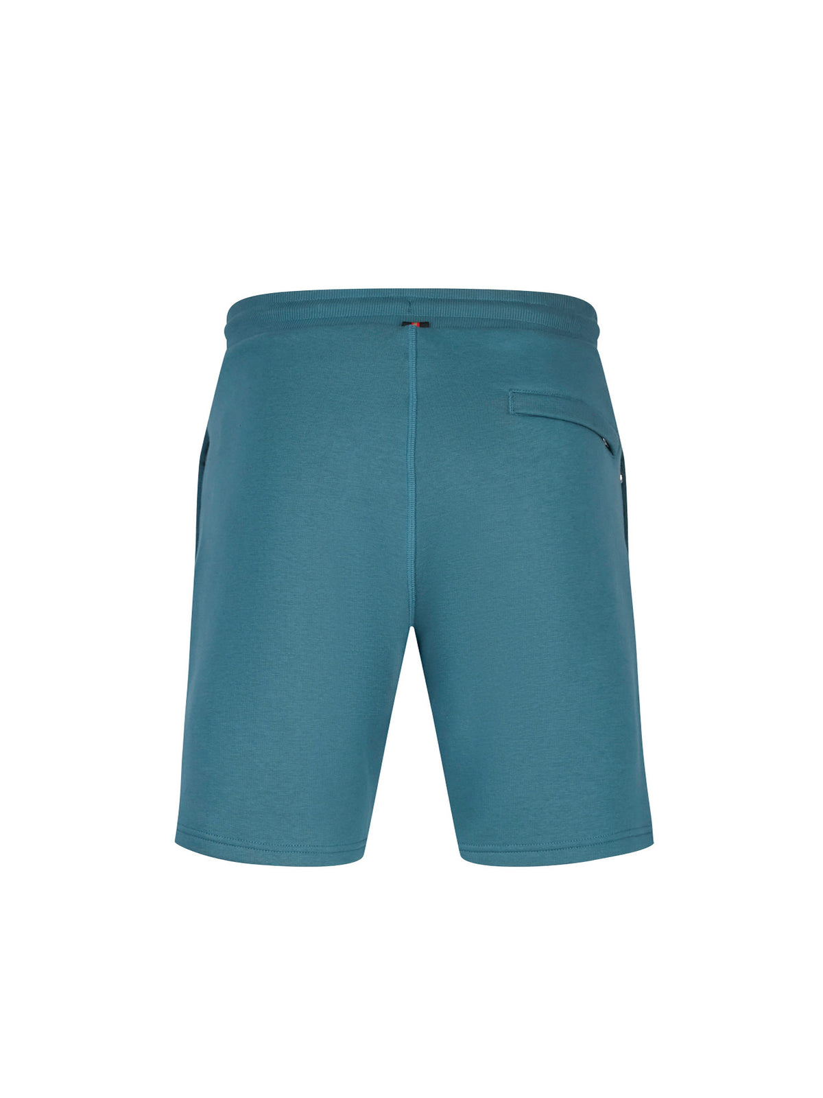 Men's blue shorts with drawstring waistband, back view
