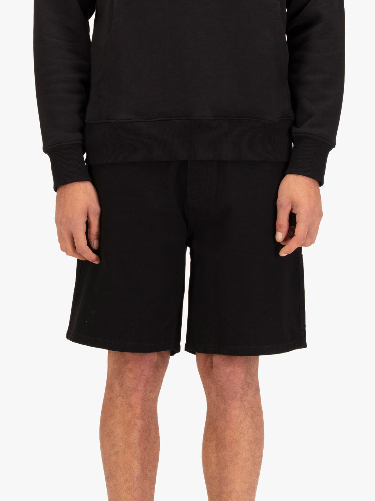 Men's black shorts with drawstring waistband.