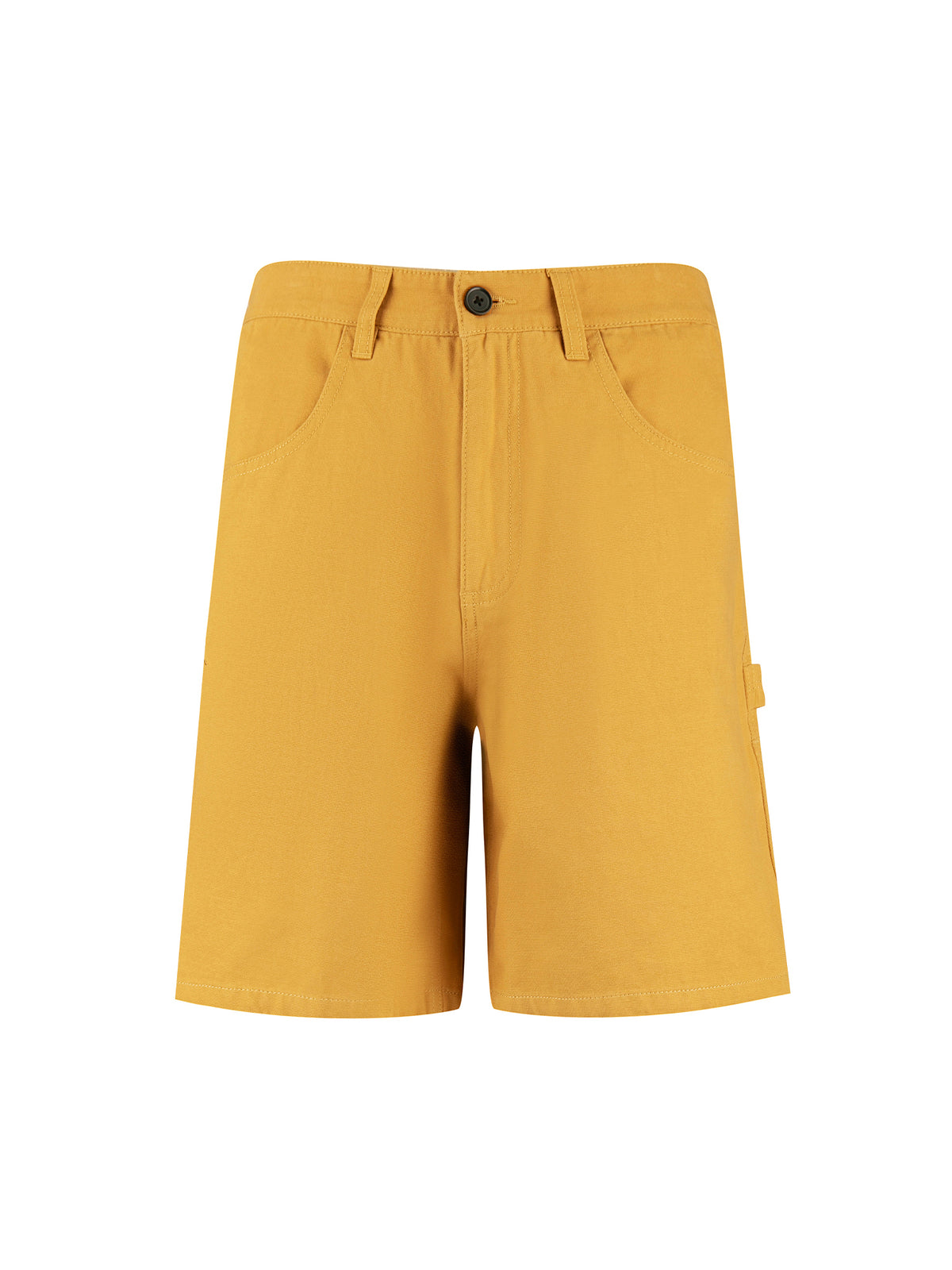 Men's yellow shorts with drawstring waistband.