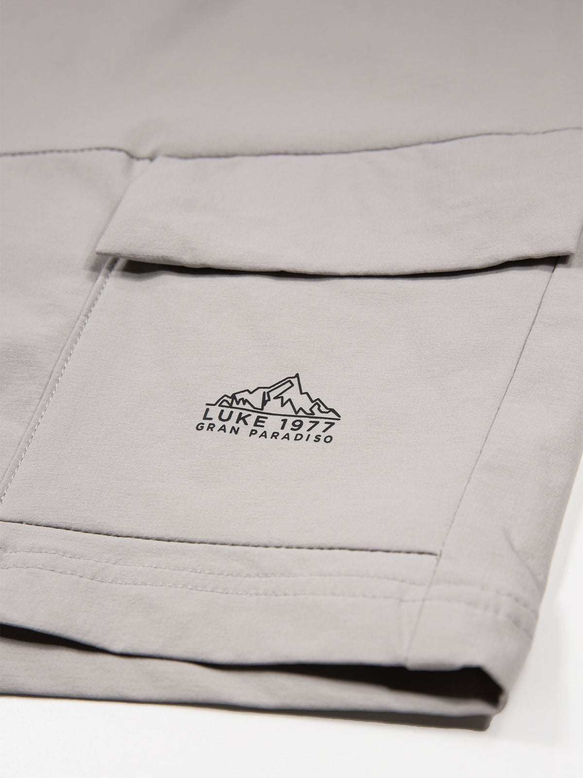 Men's grey shorts with elasticated waistband and cargo pockets.