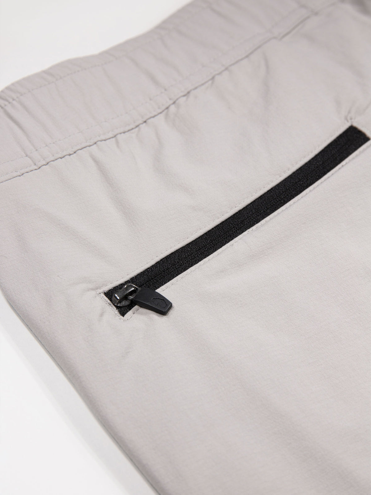 Men's grey shorts with elasticated waistband and cargo pockets.