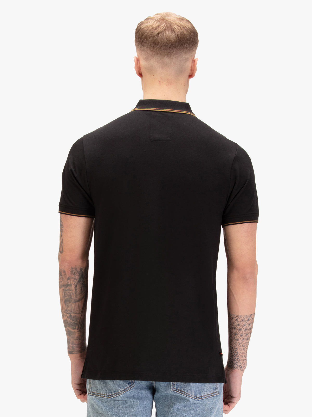 Texas Tip Cotton Pique Zip Neck Polo Shirt - Black