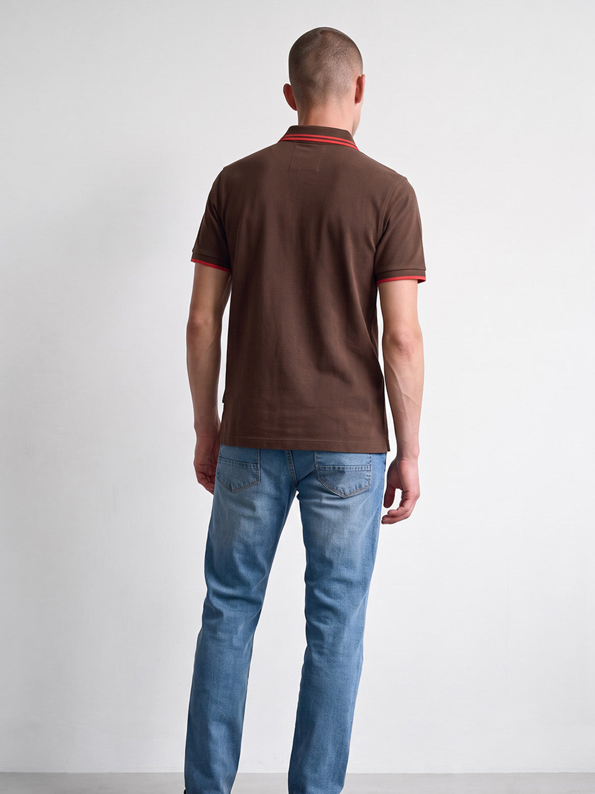 Texas Tip Cotton Pique Zip Neck Polo Shirt - Chocolate