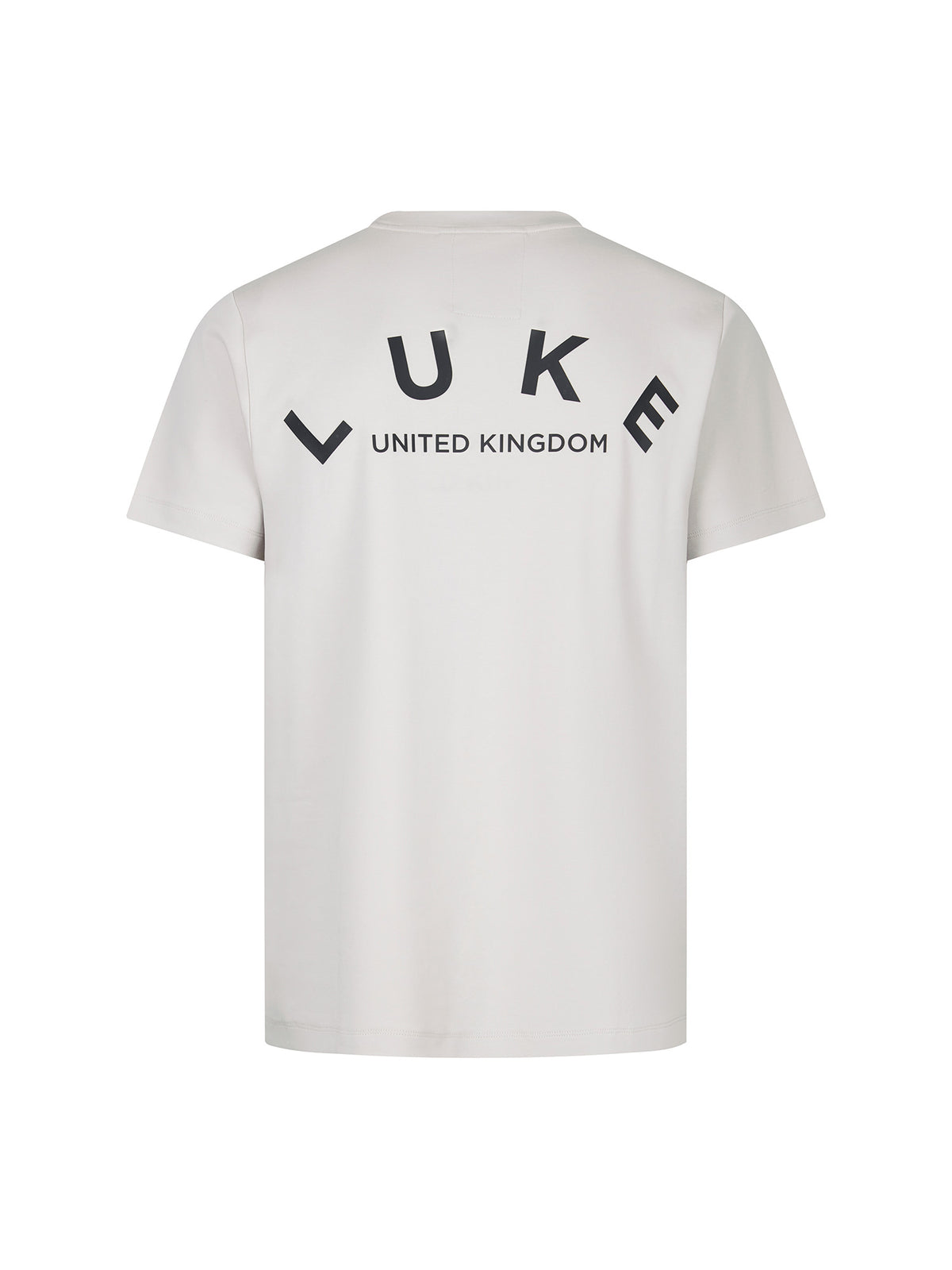 Men's relaxed-fit grey t-shirt with crew neck and short sleeves, back view