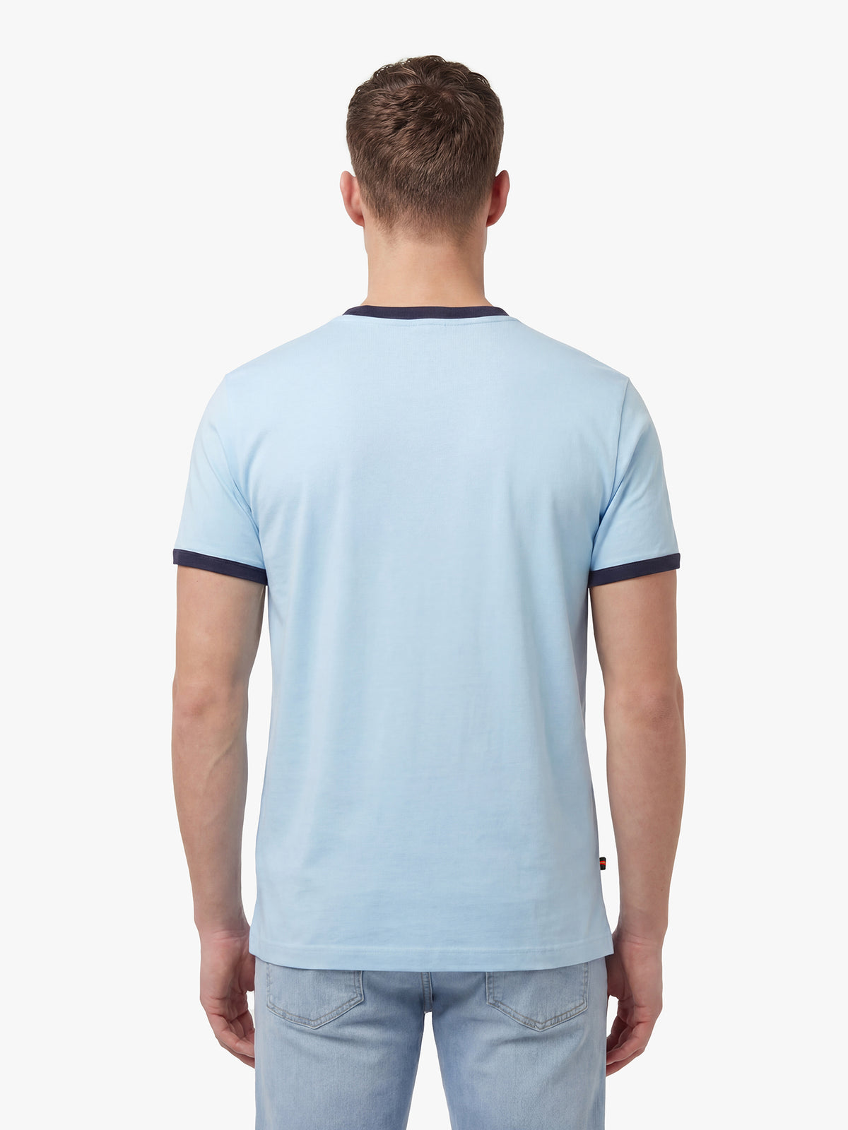 Men's blue t-shirt with crew neck and short sleeves, detail view 1