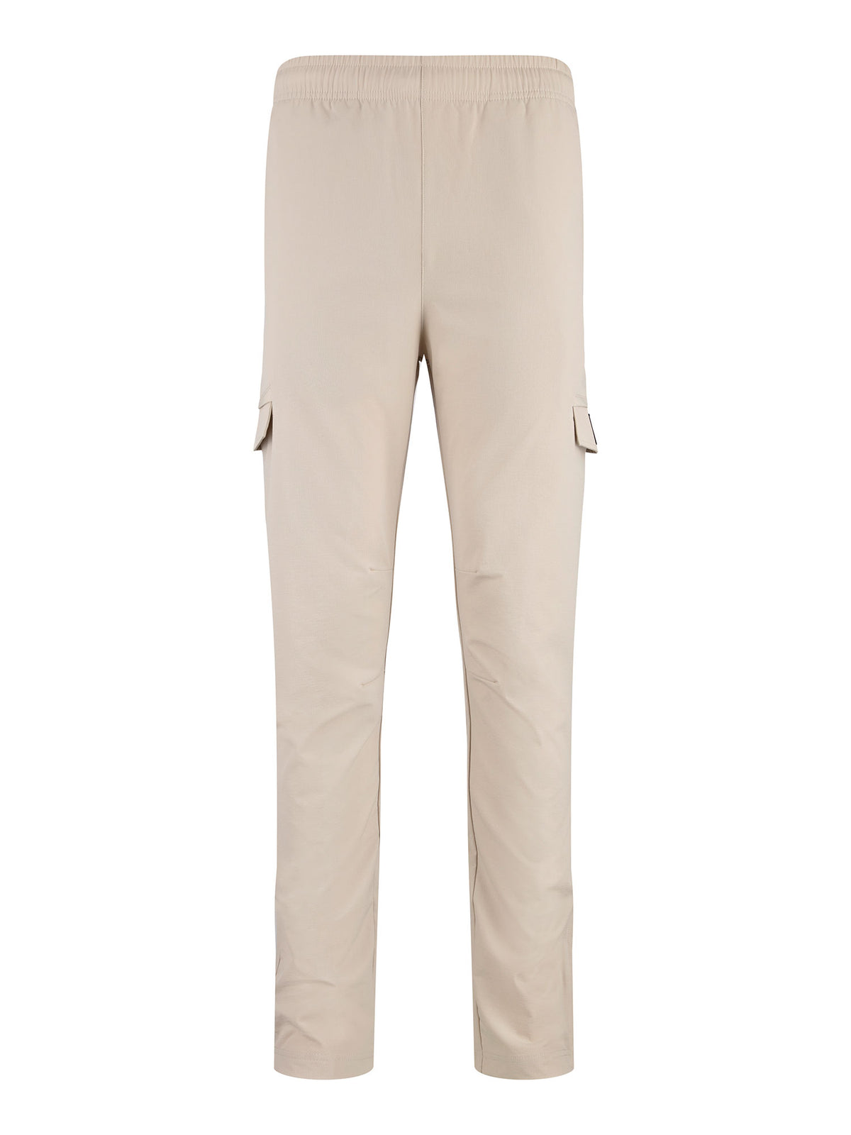 Men's beige cargo trousers with cargo pockets.